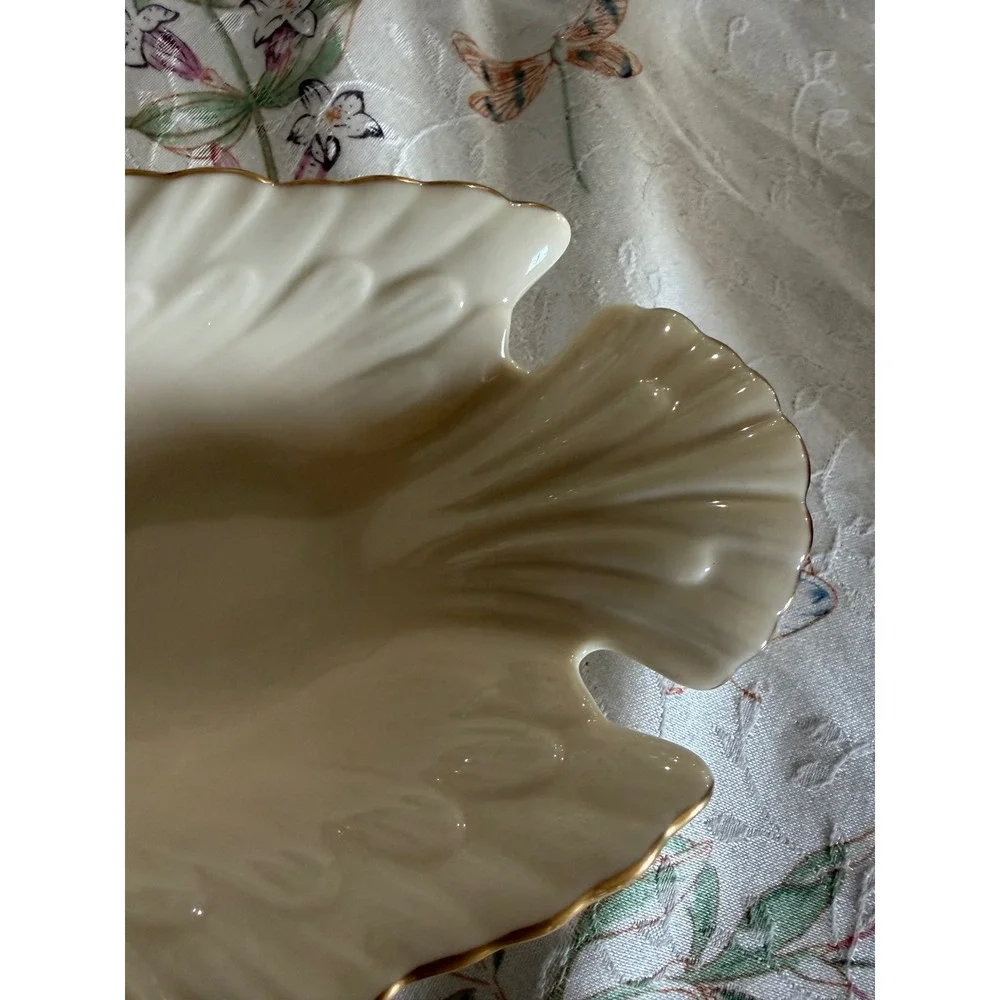 Lenox Ivory China Bird Swan Bowl Gold Trim Embossed Feather Serving Dish USA